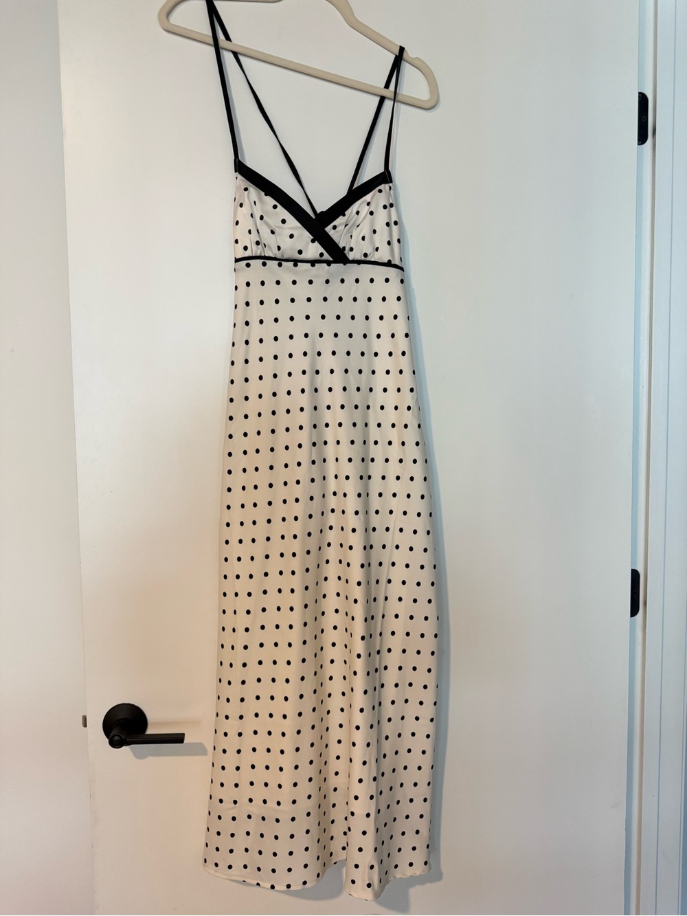 Urban Outfitters Cream Maxi Slip Dress with Black Polka Dots